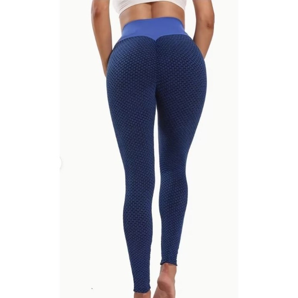 Tinstree Women's Tummy Control Butt‎ Lifting Honeycomb Leggings Navy Blue Large